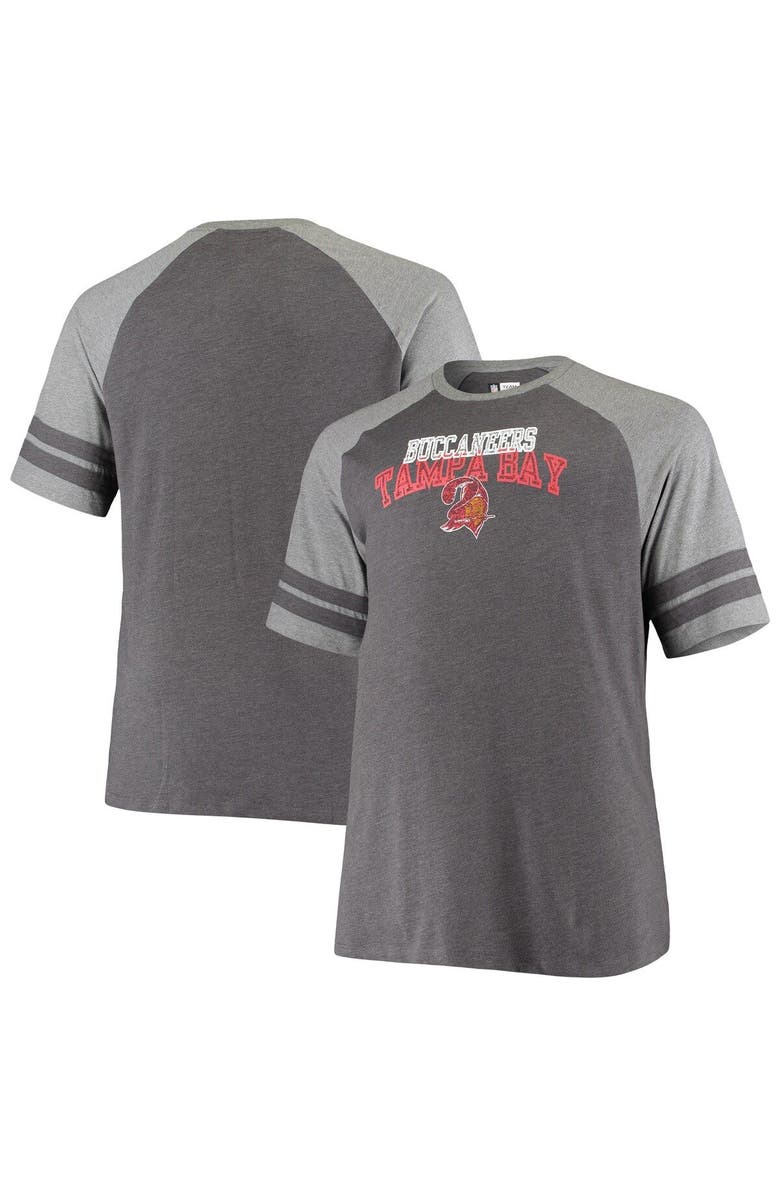 FANATICS Men's Fanatics Branded Black/Heathered Gray Tampa Bay Buccaneers Big & Tall Throwback 2-Stripe Raglan T-Shirt, Alternate, color, 