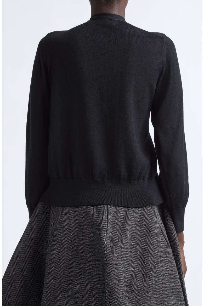 Crumpled Placket Wool Cardigan, Alternate, color, BLACK