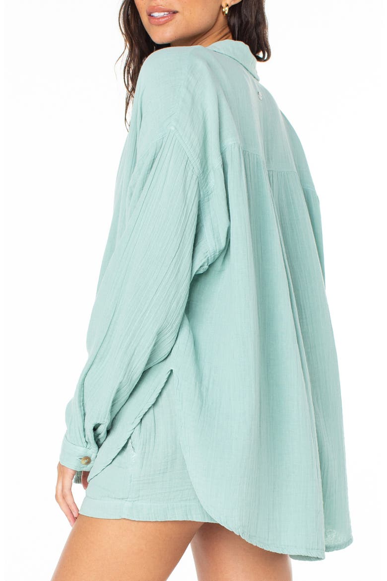 Morning Time Cotton Gauze Button-Up Shirt, Alternate, color, AQUIFER SOLID