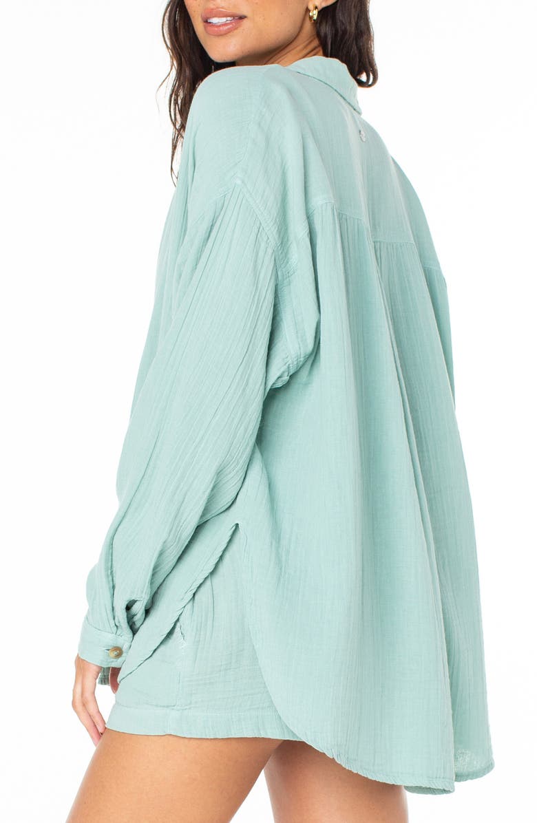Roxy Morning Time Cotton Gauze Button-Up Shirt, Alternate, color, Aquifer Solid