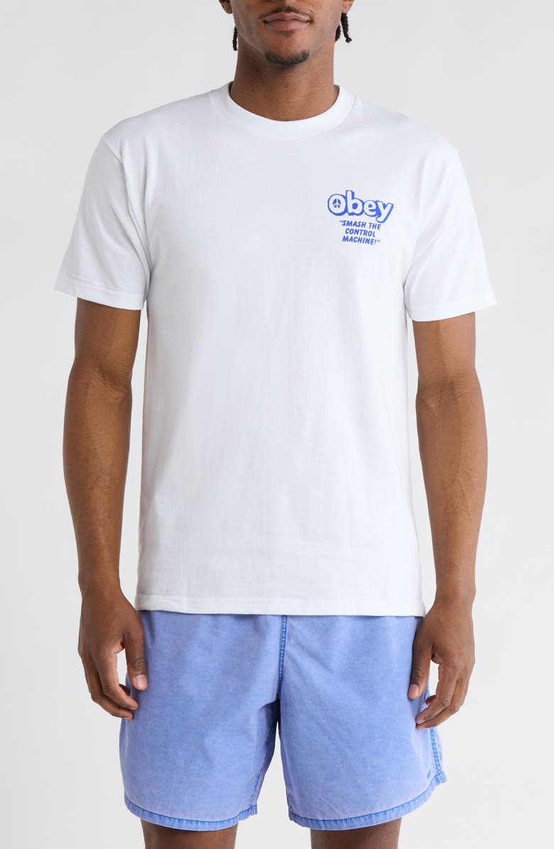 Obey Smash the Control Machine Cotton Graphic T-Shirt, Main, color, White