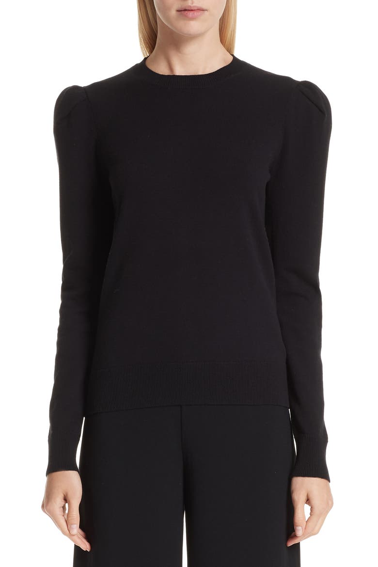 Puff Shoulder Sweater, Main, color, BLACK