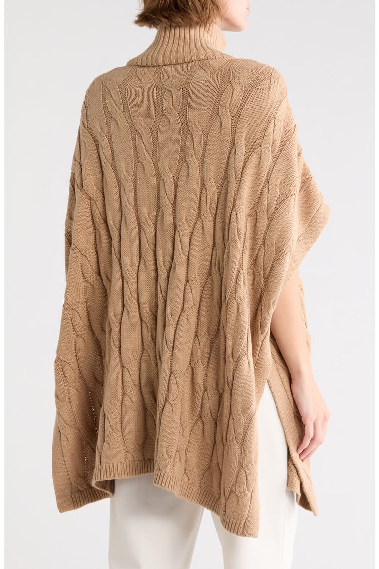 Cable Knit Sweater Poncho, Alternate, color, BISCUIT