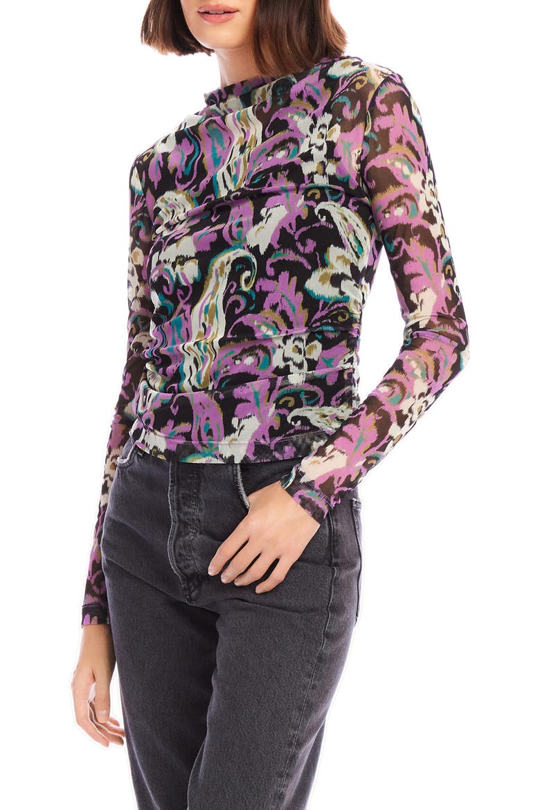 Khami Print Shirred Mesh Top, Alternate, color, PAISLEY