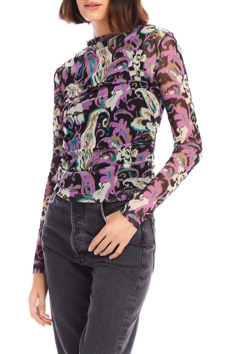 FIFTEEN TWENTY Khami Print Shirred Mesh Top, Alternate, color, Paisley