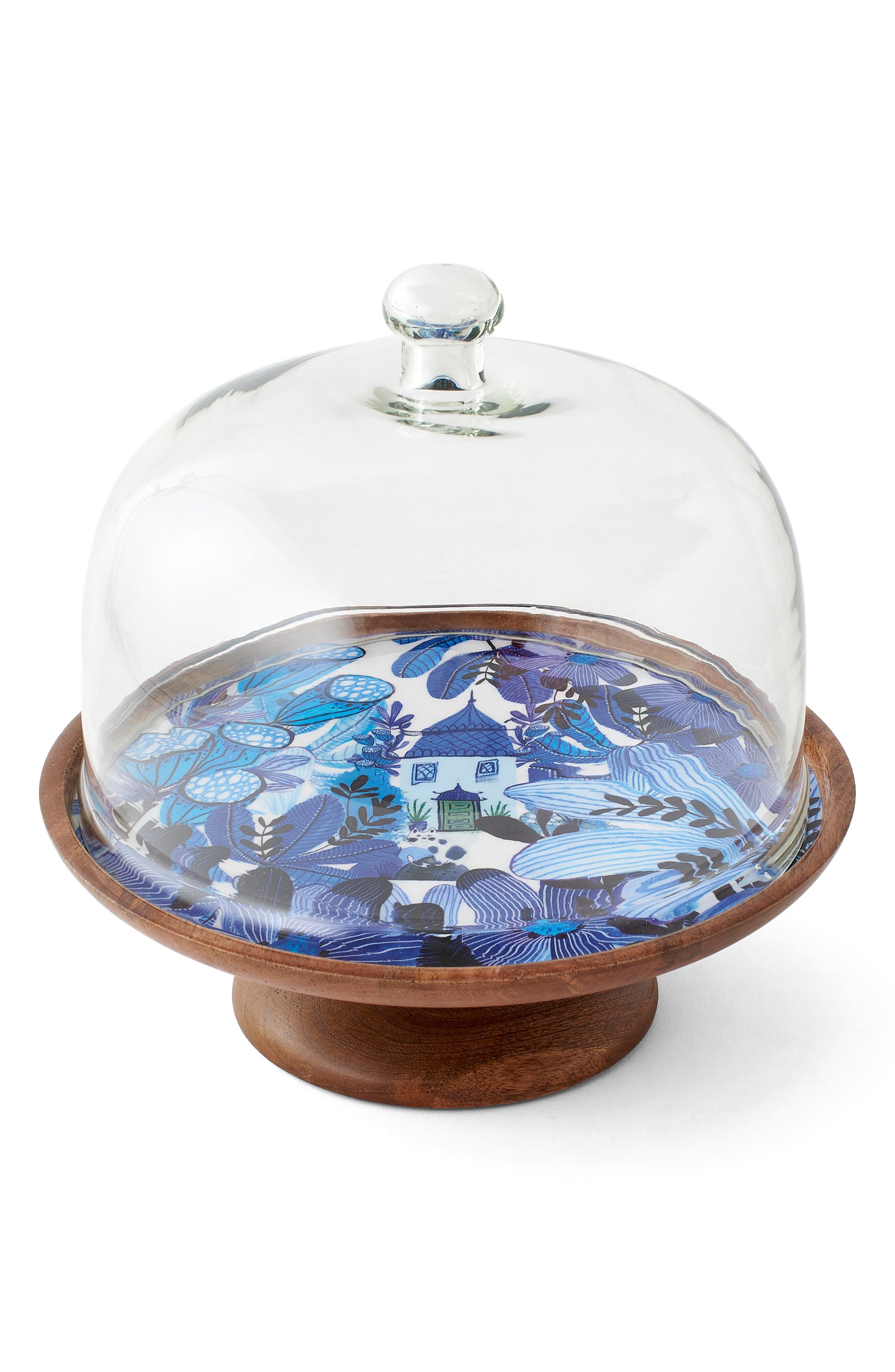 ONE HUNDRED 80 DEGREES Mango Wood Cake Stand with Glass Dome ...