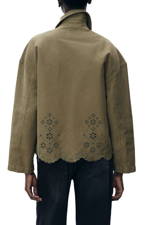 Mango Embroidered Eyelet Shacket In Green
