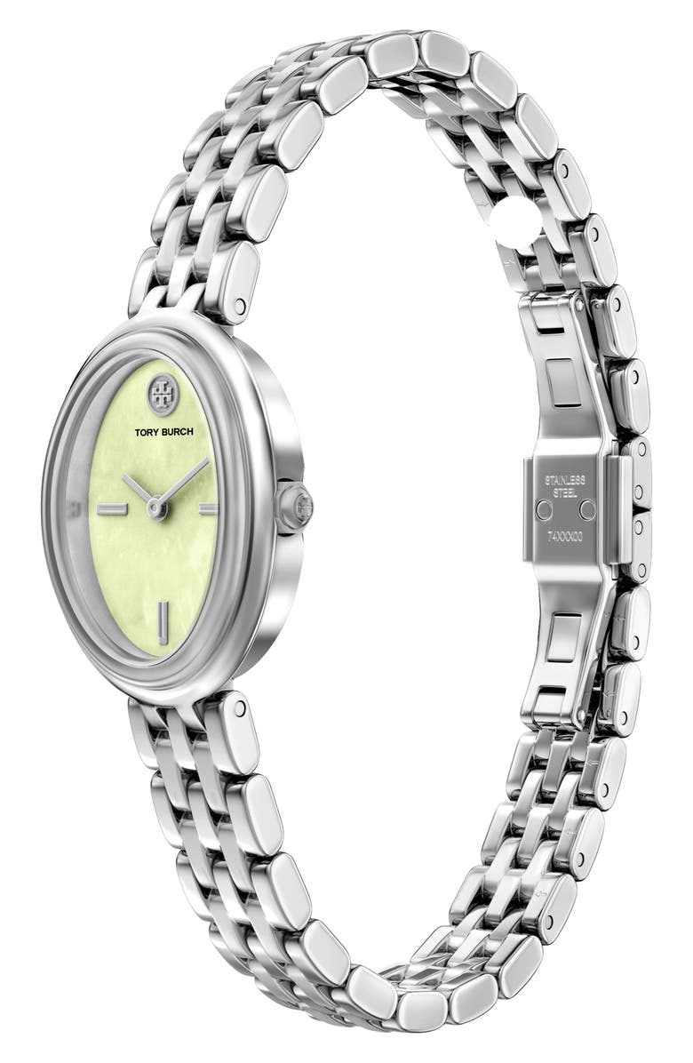 Tory Burch The Oval Mother-of-Pearl Bracelet Watch, 22mm x 28mm, Alternate, color, Silver/ Mint Green