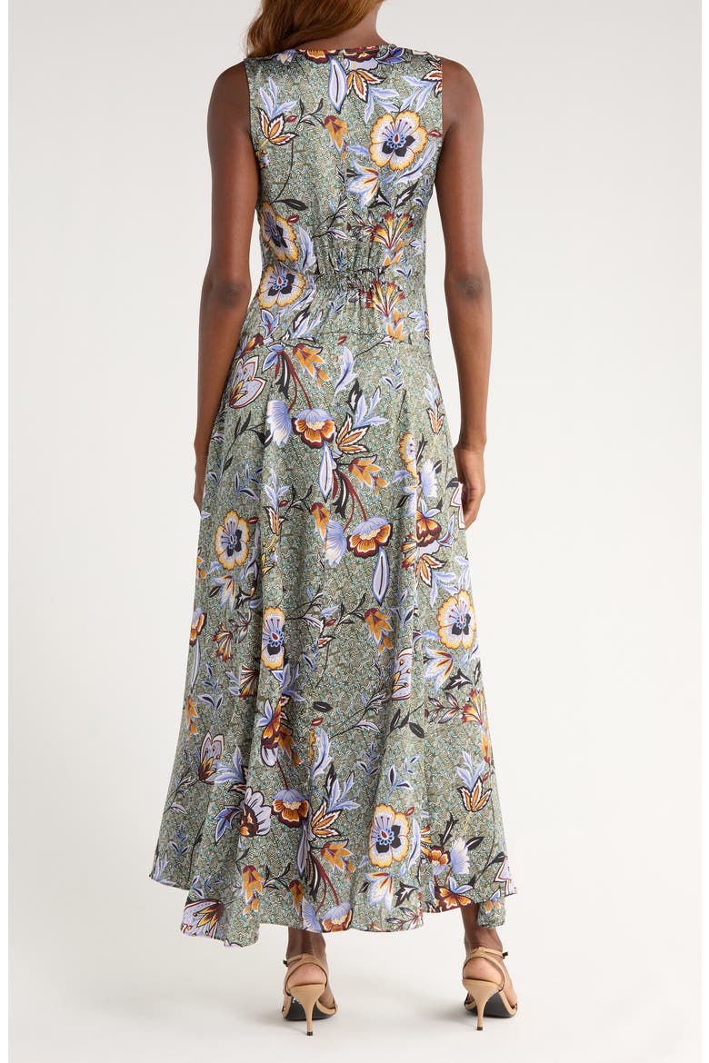 Knot Front Floral Print Sleeveless Dress, Alternate, color, GRAY VIOLET/ GREEN