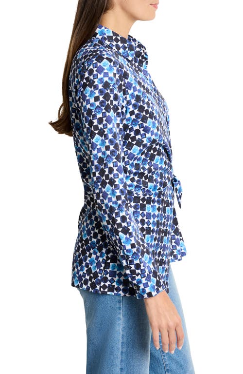 Nic + Zoe Nic+zoe Baubles Side Tie Stretch Cotton Shirt In Blue Multi