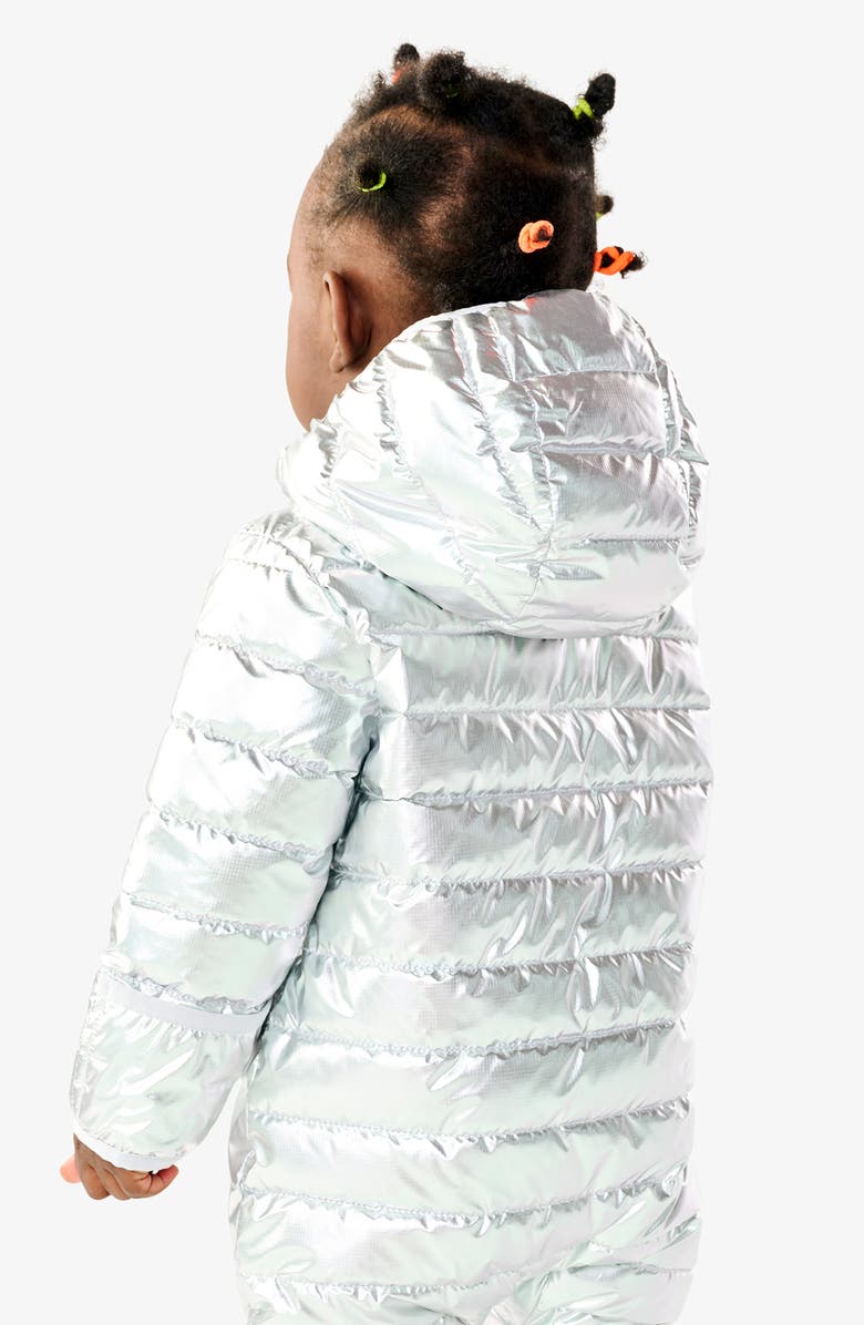 Primary Lightweight Water Repellent Metallic Puffer Snowsuit, Alternate, color, Silver