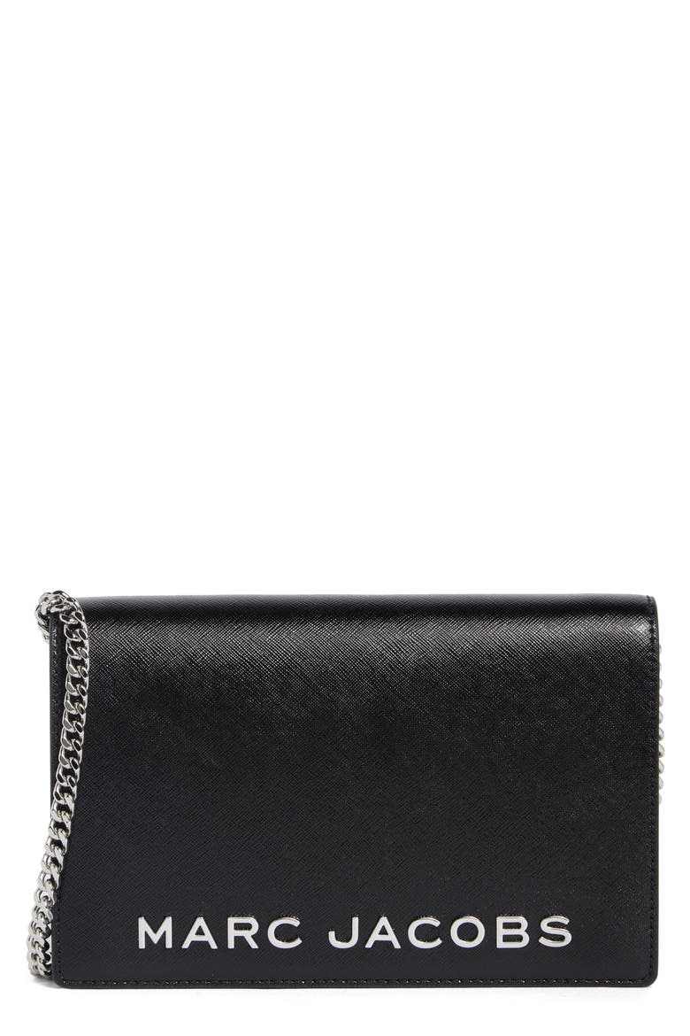 Party On Saffiano Wallet On a Chain, Main, color, BLACK