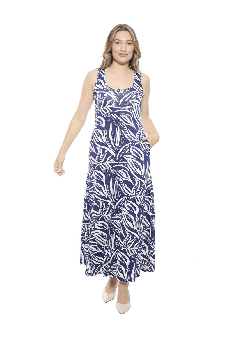 Womens Abstract Sleeveless Scoop Neck A-Line Pocket Maxi Dress, Main, color, Navy Multi