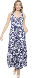 24seven Comfort Apparel Womens Abstract Sleeveless Scoop Neck A-Line Pocket Maxi Dress