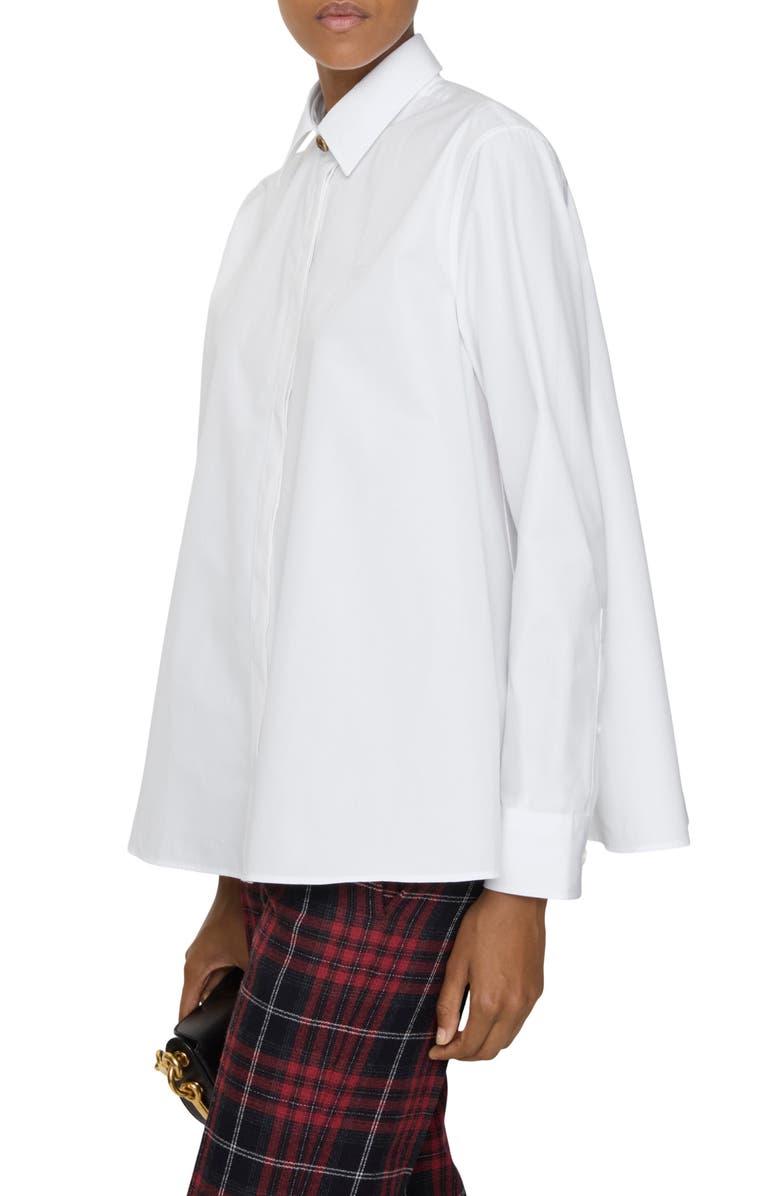 Burberry Heidi Cotton Poplin Button-Up Shirt, Main, color, Optic White