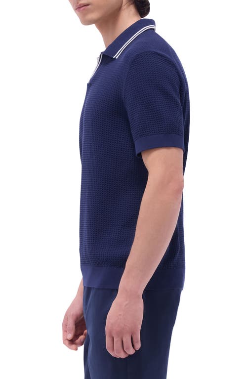 Bugatchi Tipped Johnny Collar Short Sleeve Sweater In Navy