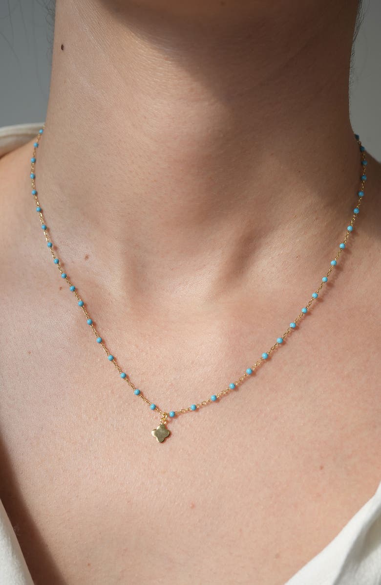 Argento Vivo Sterling Silver Clover Enamel Bead Necklace, Alternate, color, Gold