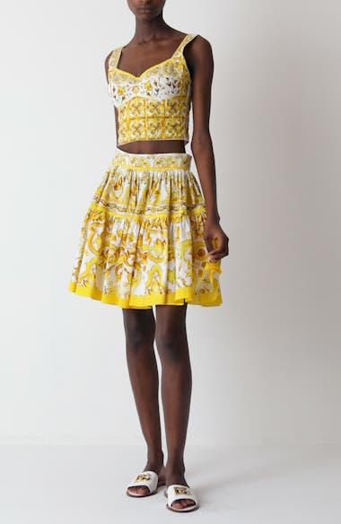 Tシャツ・カットソー Cotton blend bustier top with Maiolica print DOLCE&GABBANA Maiolica cropped printed stretch silk-blend