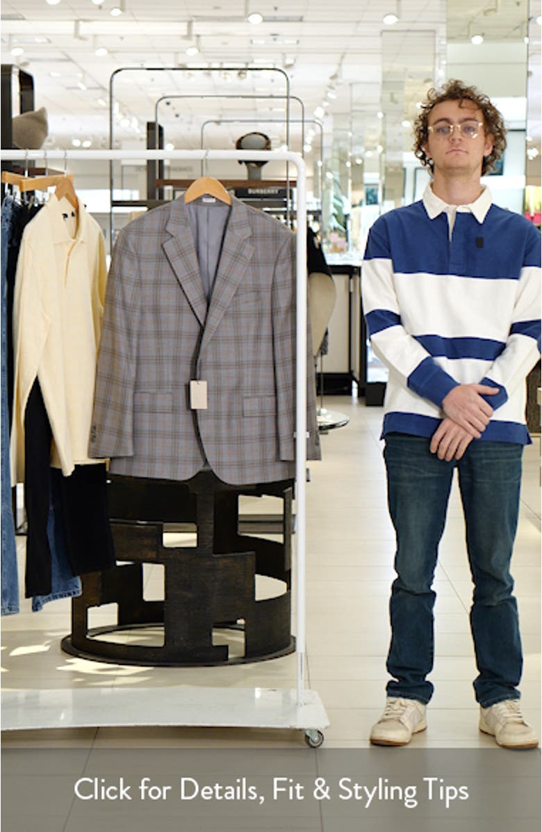 Flynn Classic Fit Light Grey & Brown Plaid Wool Sport Coat, sales video thumbnail