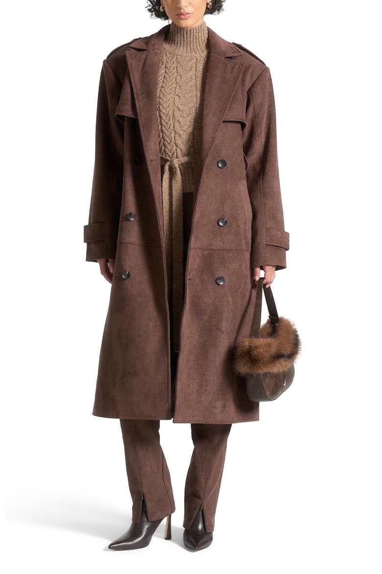 Amance Suede Trench Coat, Alternate, color, Brown