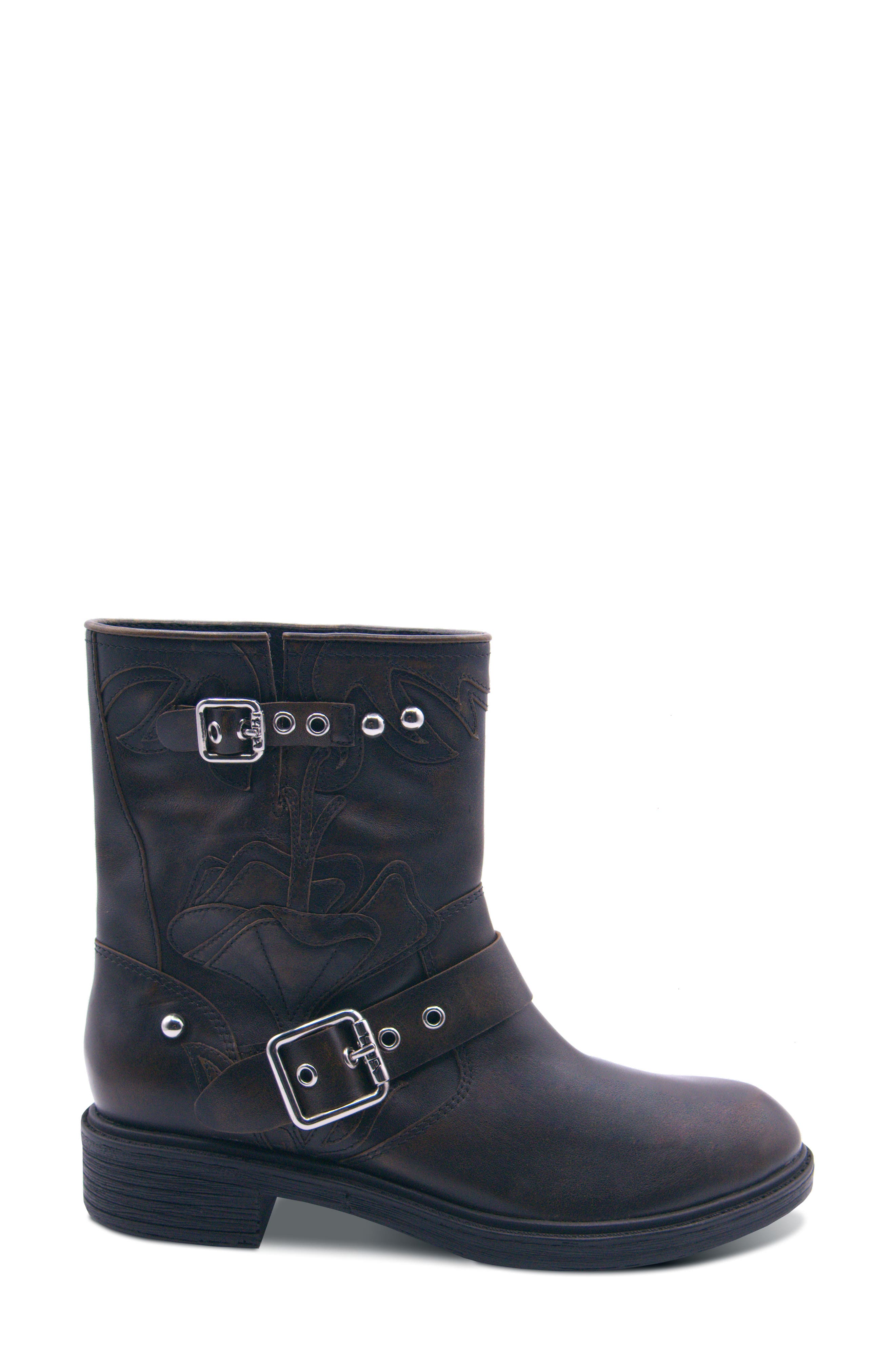 Fannei Western Leather Bootie, Alternate, color, BLACK DISTRESSED LEATHER