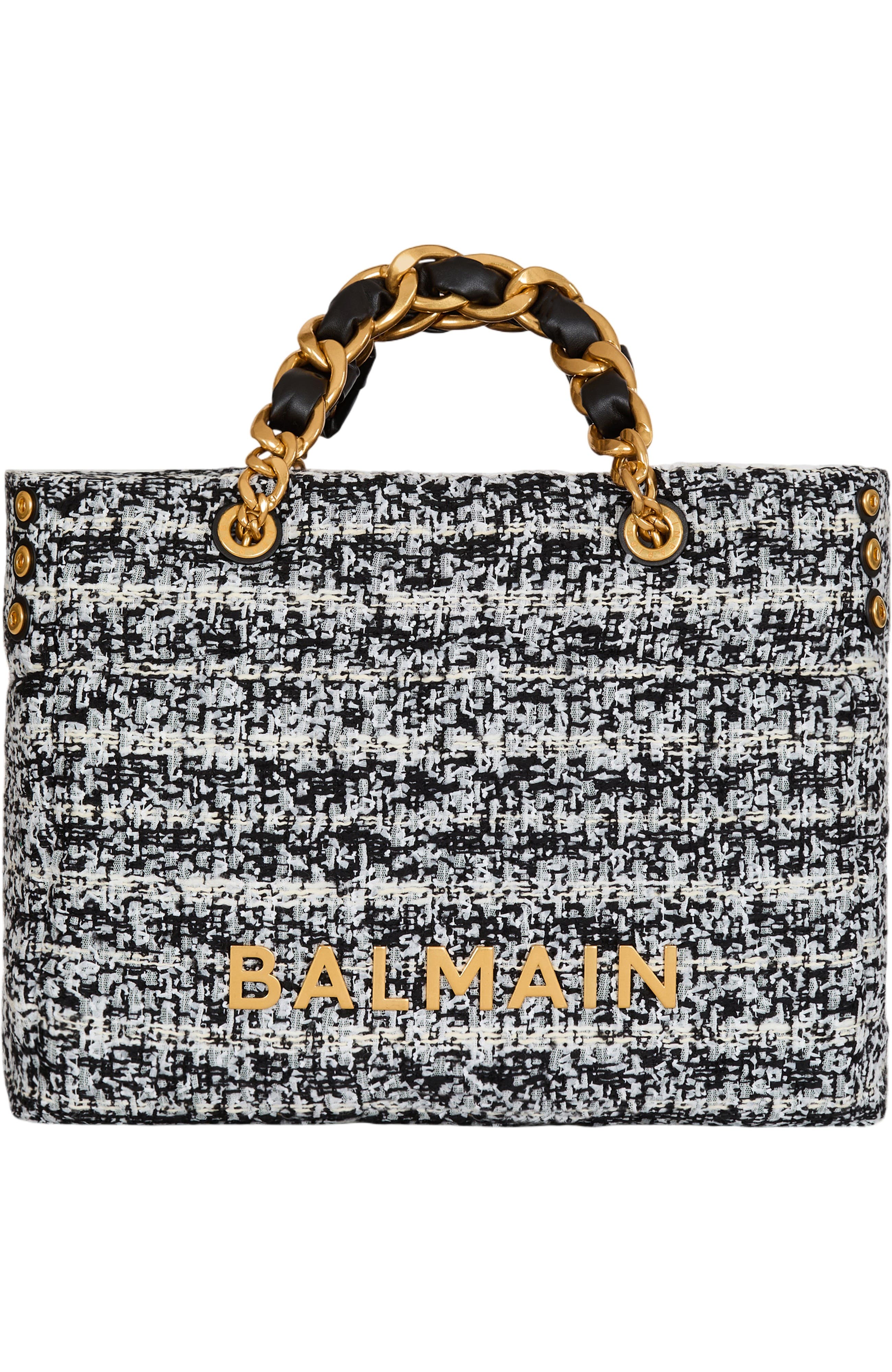 1945 Soft tweed tote bag, Main, color, black