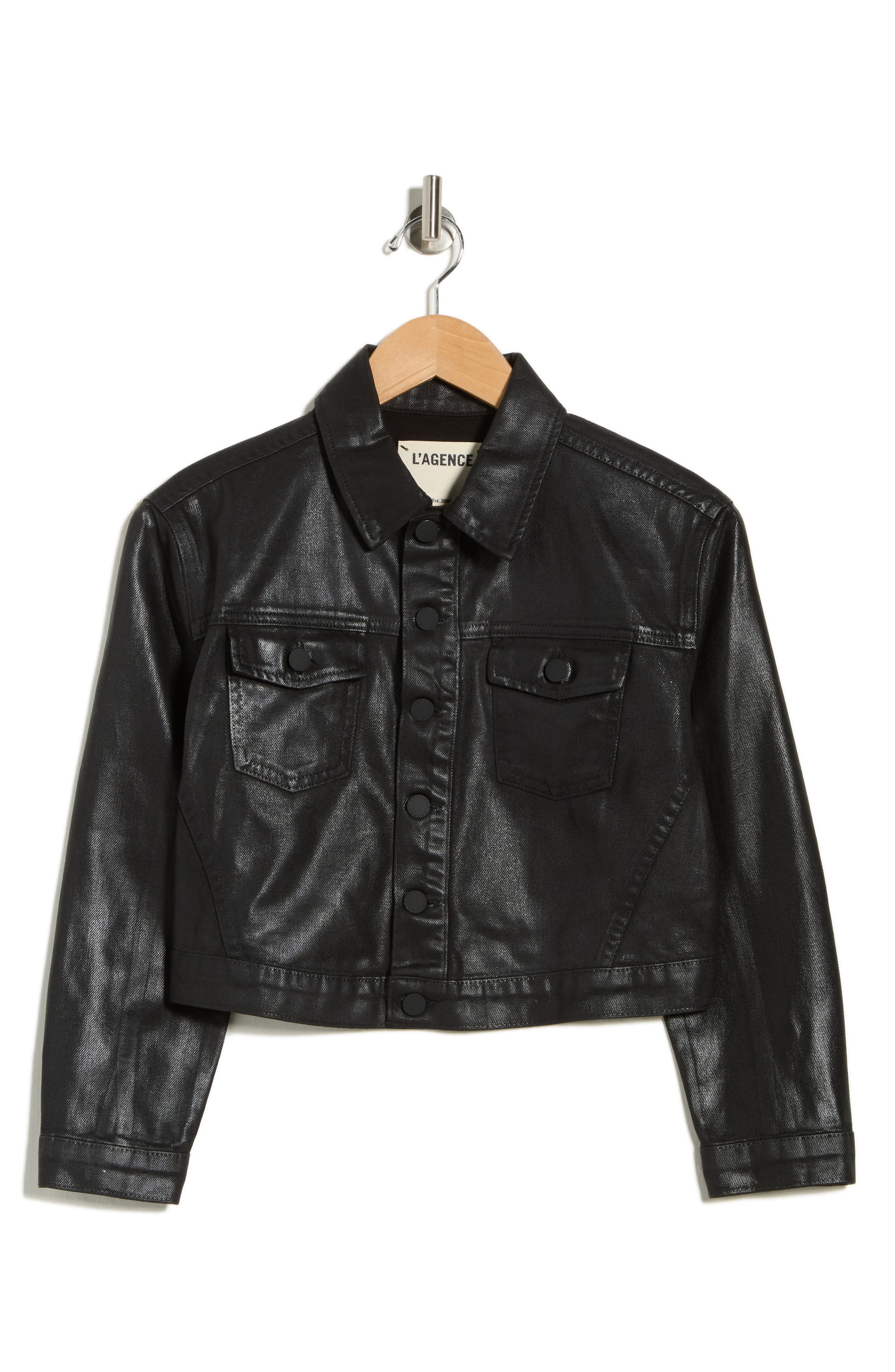 L'AGENCE Koda Coated Denim Crop Jacket