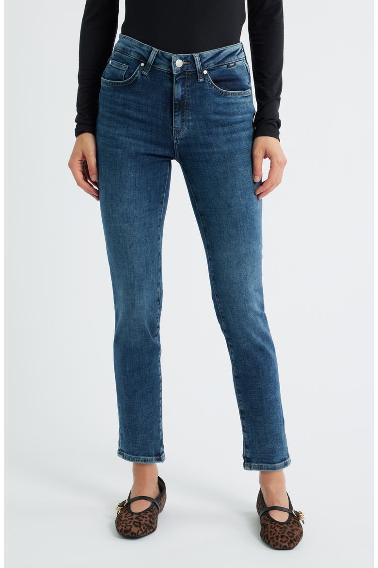 Kathleen Mid Waist Slim Boyfriend Jeans, Main, color, USED BRUSHED FEATHER BLUE