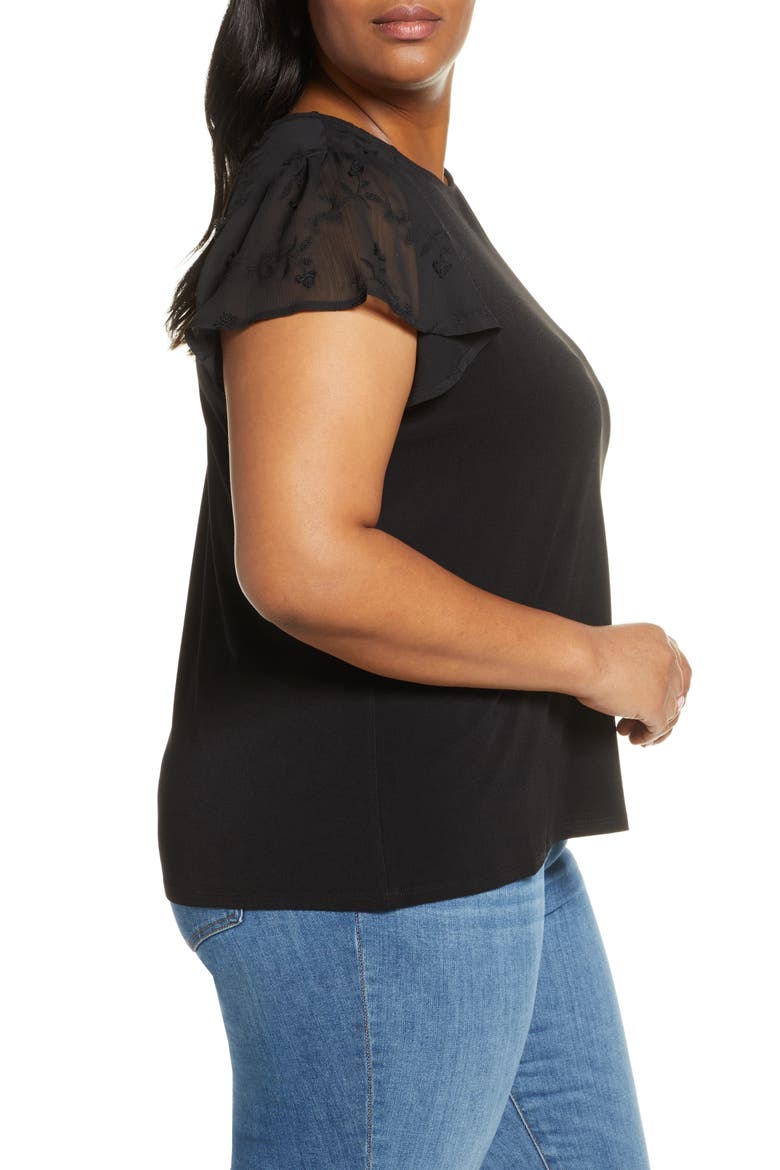 Flutter Sleeve Crepe Blouse, Alternate, color, RICH BLACK