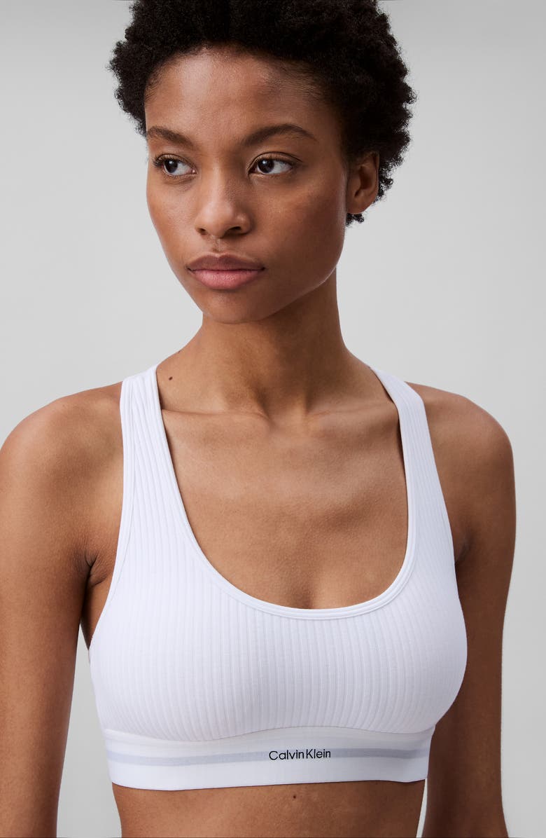 Calvin Klein Lightly Lined Rib Logo Bralette, Alternate, color, White