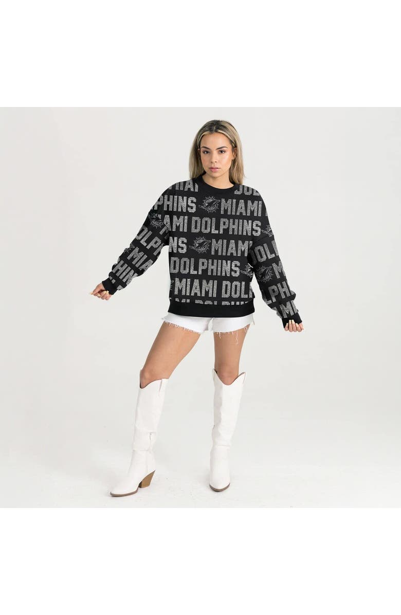 GAMEDAY COUTURE Women's Gameday Couture Black Miami Dolphins Oversized Hype Era Rhinestone Text Sweatshirt, Alternate, color, Black