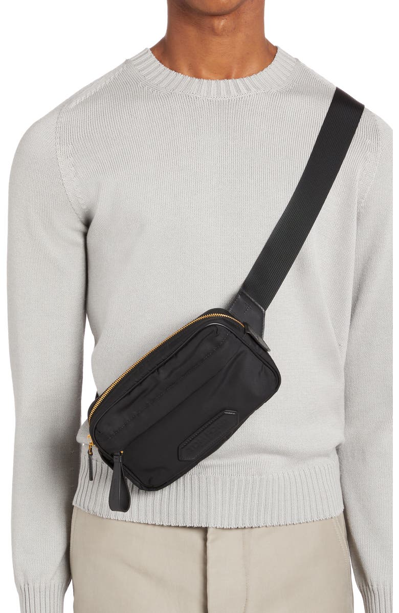 TOM FORD Recycled Nylon Waist Bag, Alternate, color, Black