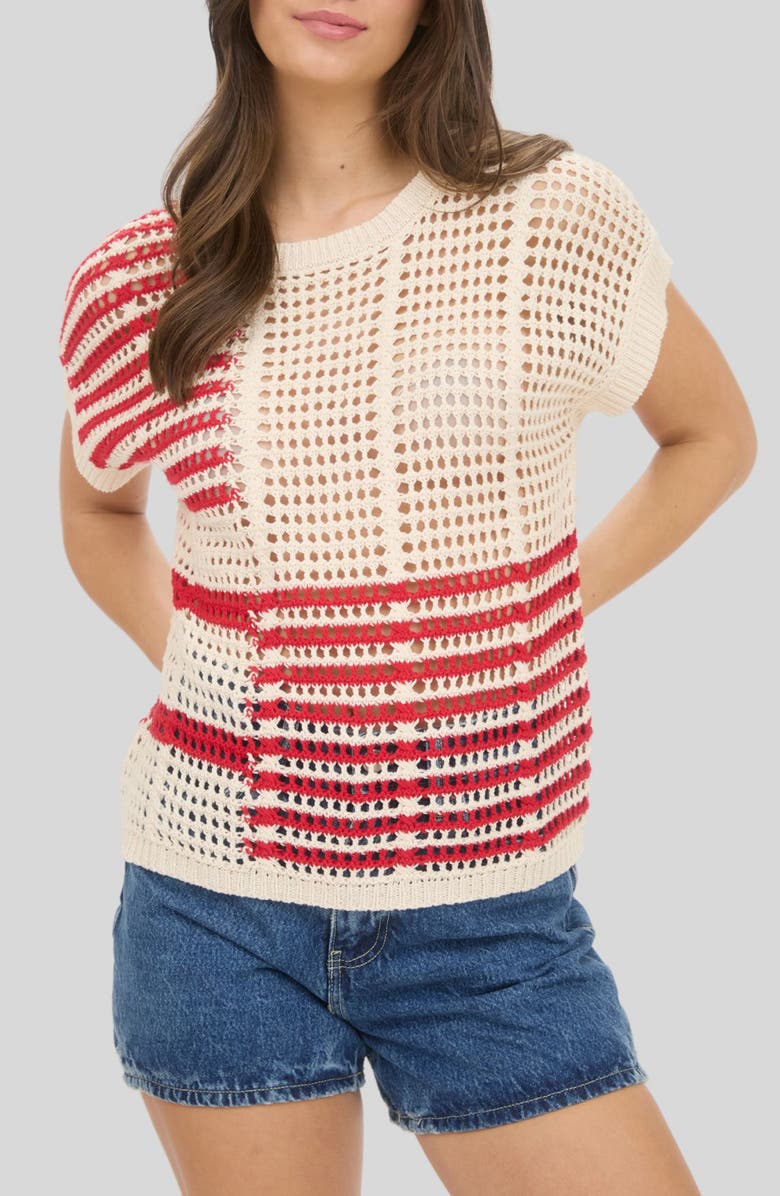 Blu Pepper Colorblock Open Knit Top, Main, color, Cream