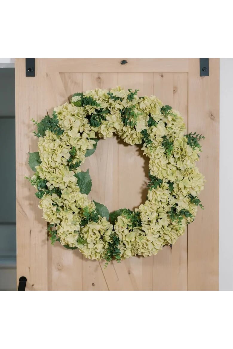 30" Light Green Hydrangea Wreath, Alternate, color, Light Green