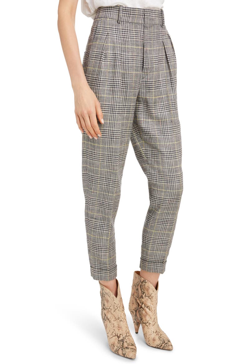 Linen & Silk Blend Pleated Pants, Alternate, color, YELLOW/ GREY