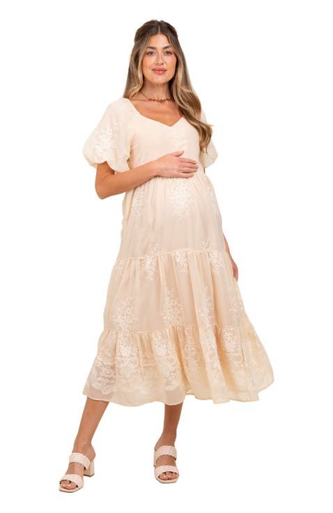 Floral Embroidered Chiffon Midi Dress