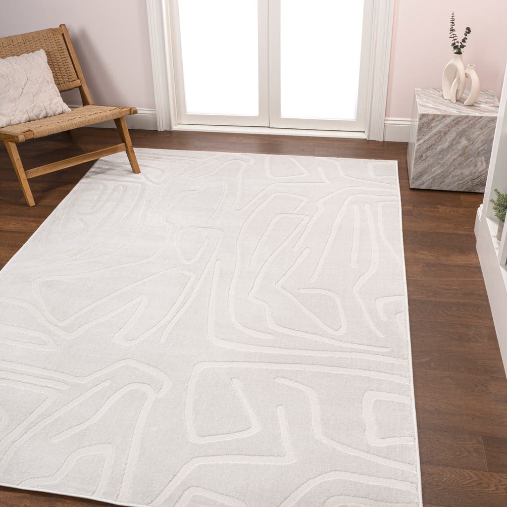 Jonathan Y Alcina Modern Scandinavian Graphic Lines High-low Area Rug In White/cream