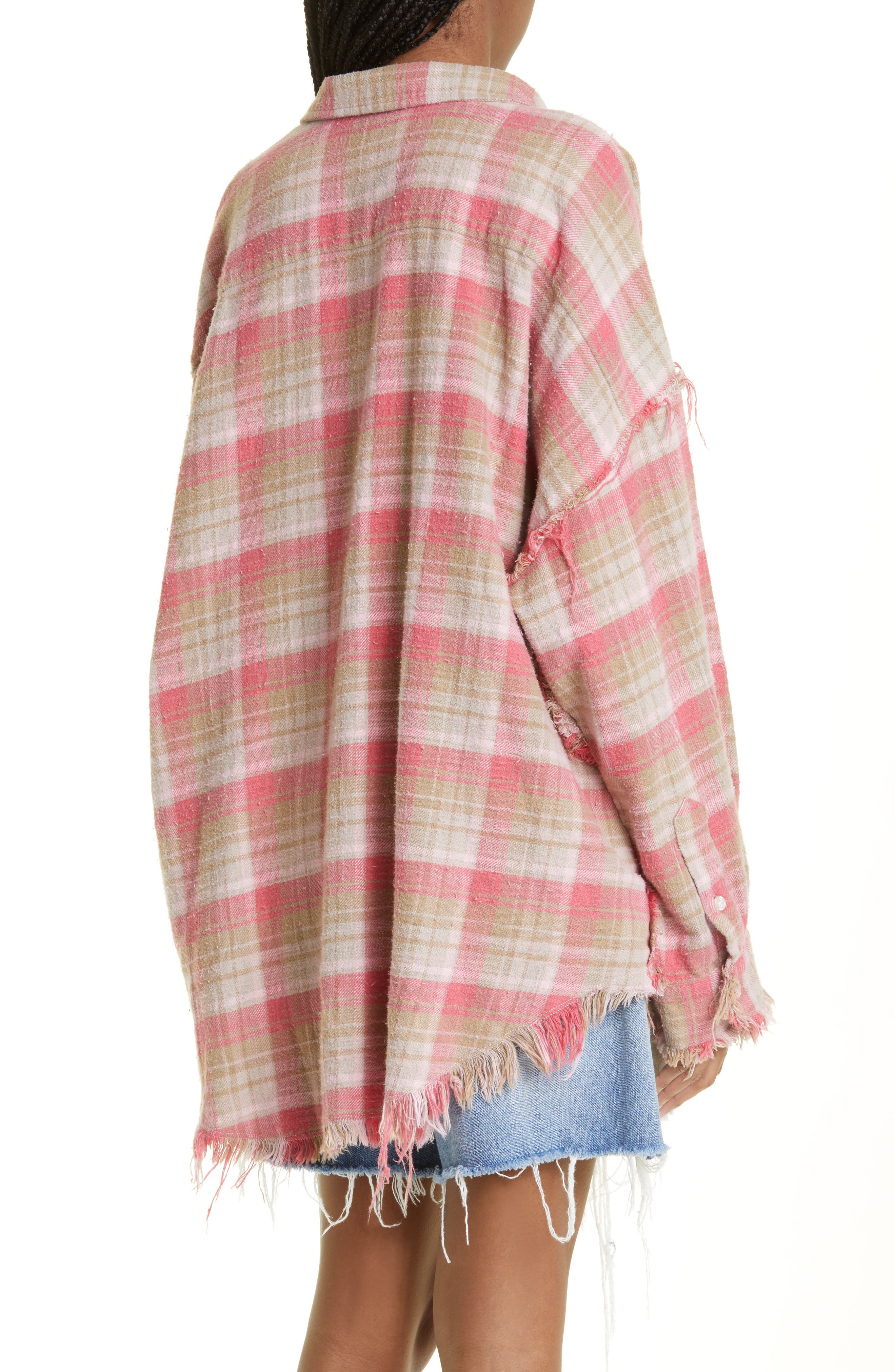 R13 Oversize Shredded Seam Cotton Flannel Button-Up Shirt (Women ...