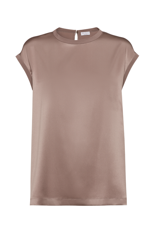 Brunello Cucinelli Lightweight Cashmere And Silk Sweater With Lurex Inserts In Brown