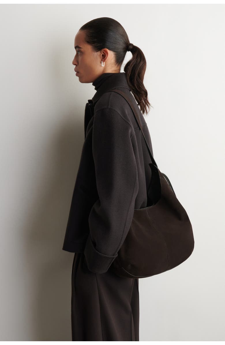 COS Knoll Shoulder Bag - Suede, Main, color, Ebony