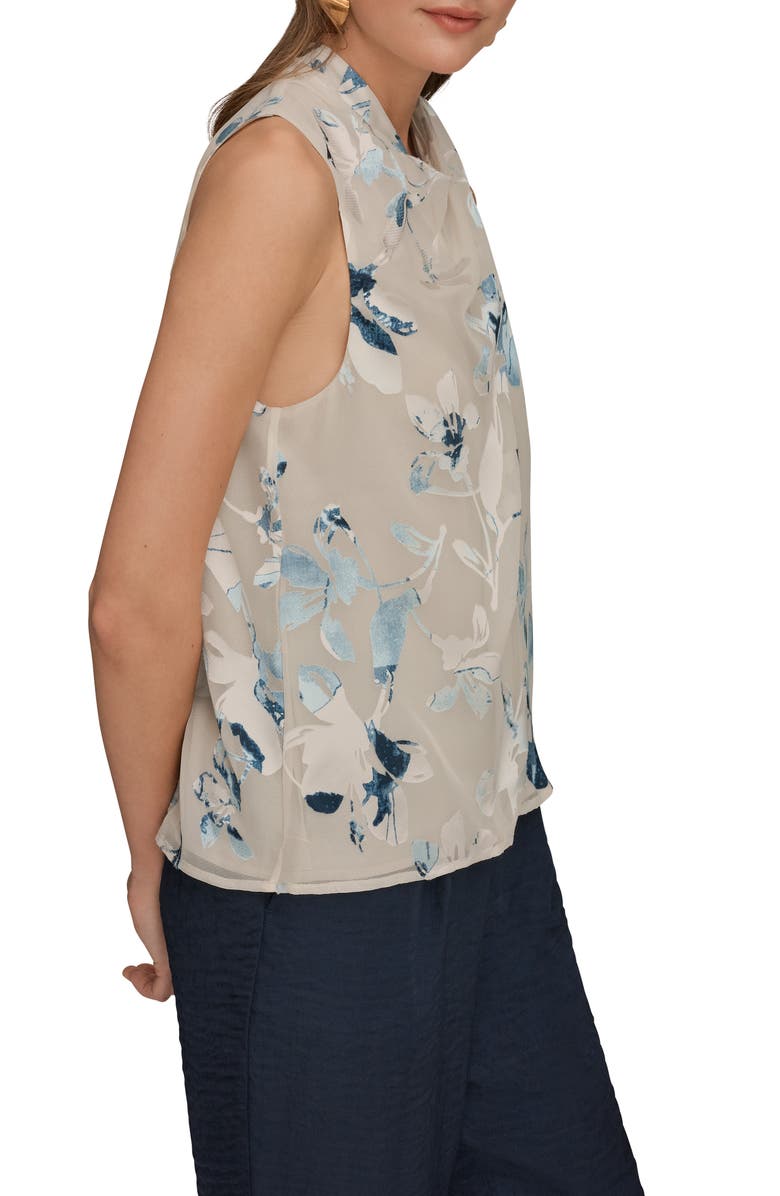 Donna Karan New York Floral Burnout Twist Neck Top, Alternate, color, Sea Mist Multi