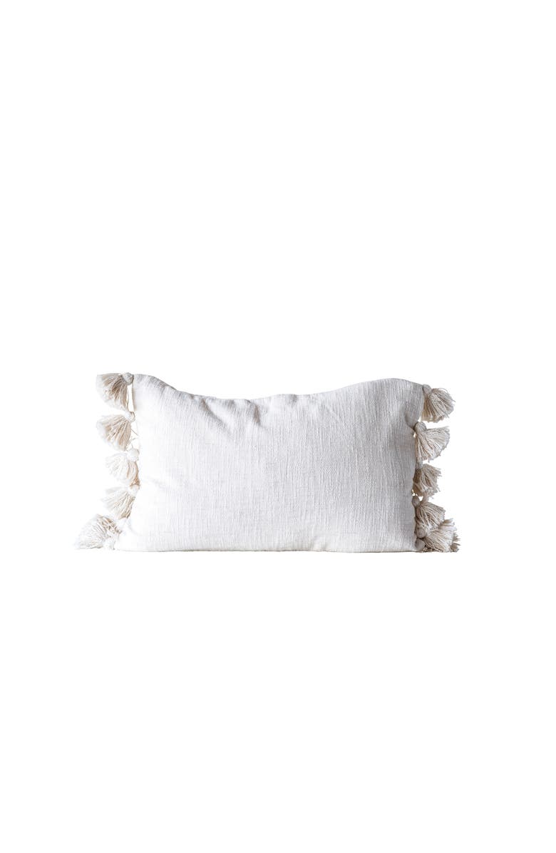 Storied Home Woven Cotton Slub Lumbar Pillow with Tassels, Cream, Main, color, Cream