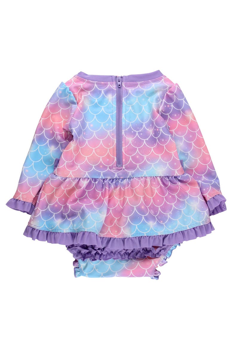 UPF50+ Long Sleeve One Piece Bow Peplum Rash Guard Swimsuit, Alternate, color, Shimmer Mermaid Tale
