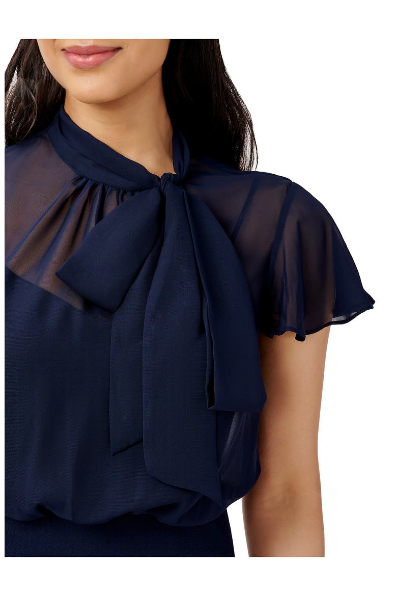 Bow Neck Crepe Chiffon Dress, Alternate, color, MIDNIGHT
