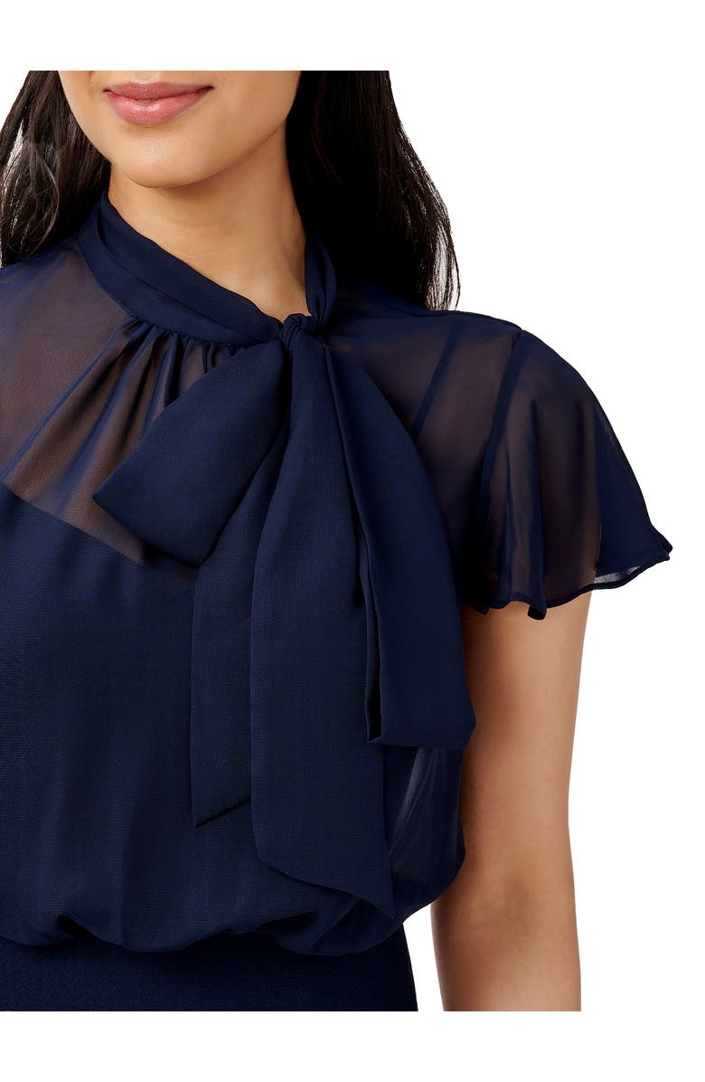 Adrianna Papell Bow Neck Crepe Chiffon Dress, Alternate, color, 
