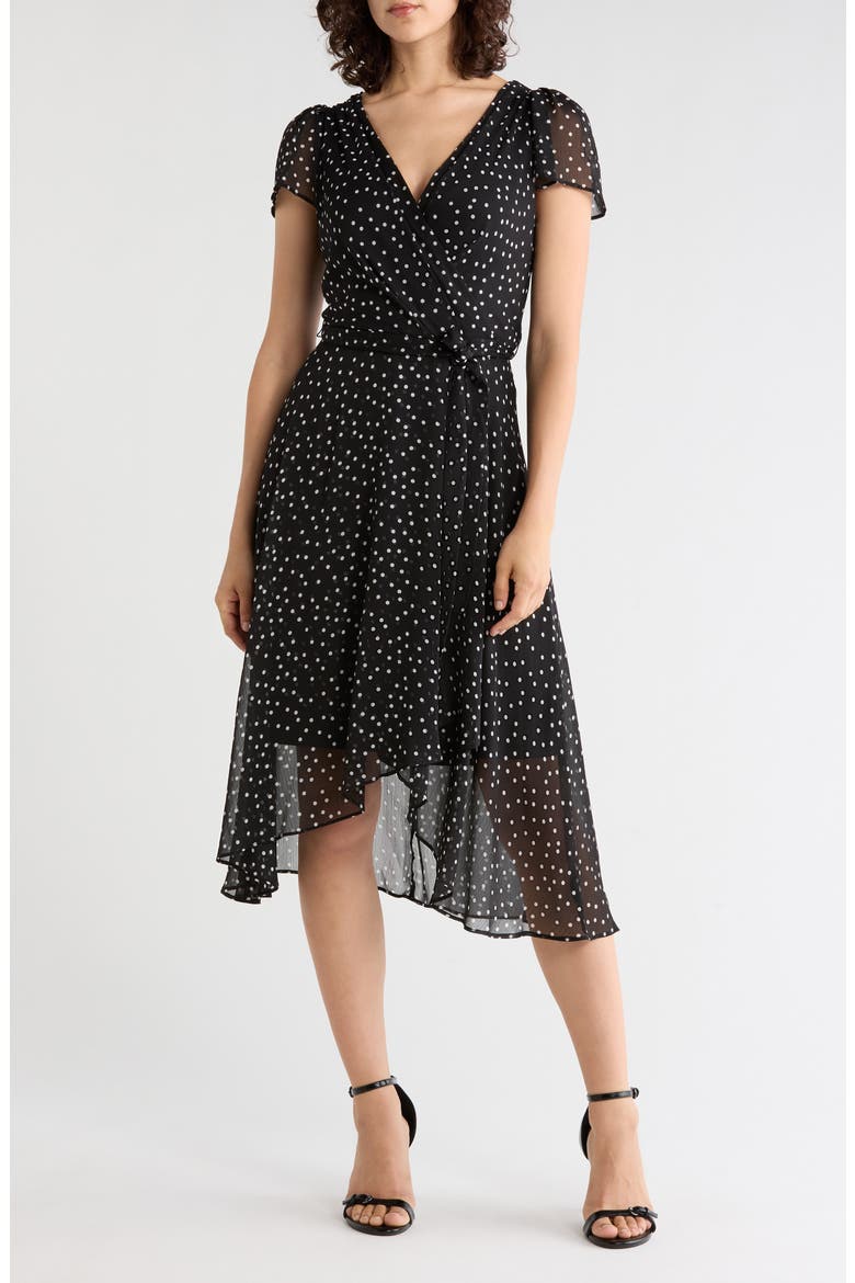 Chiffon High-Low Dress, Main, color, BLACK CREAM