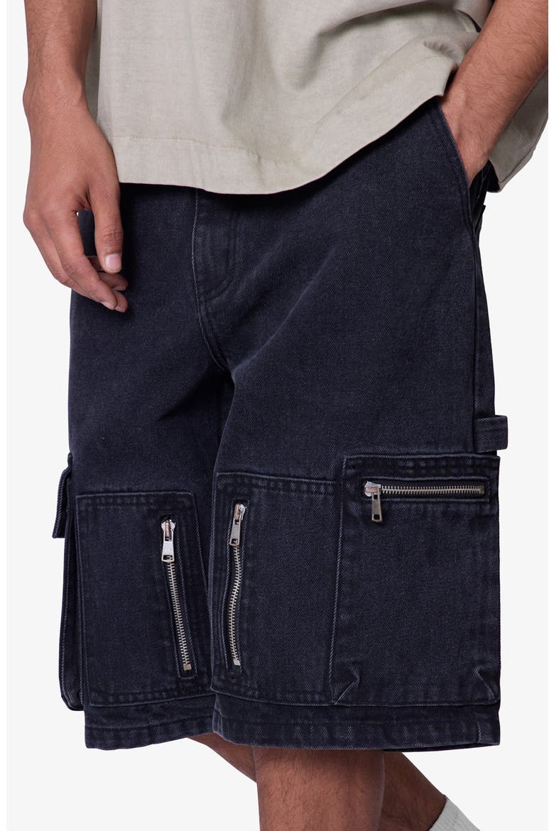 Baggy Zipper Denim Cargo Shorts, Alternate, color, BLACK