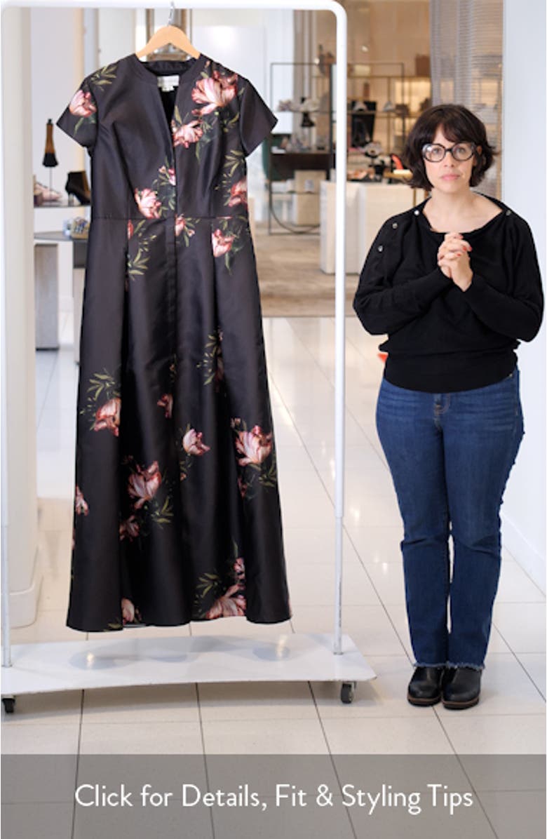 Marta Floral Print Belted Satin Gown, sales video thumbnail