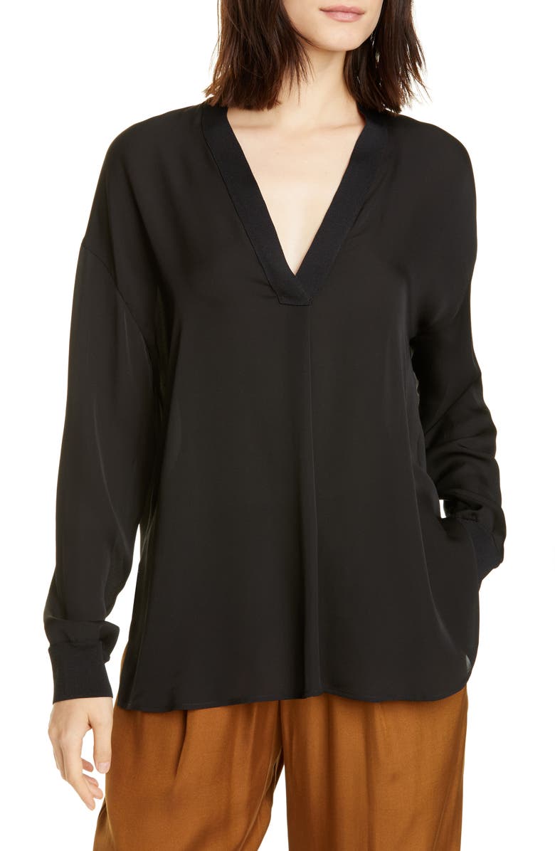Vince Rib Trim Silk Blouse, Main, color, 