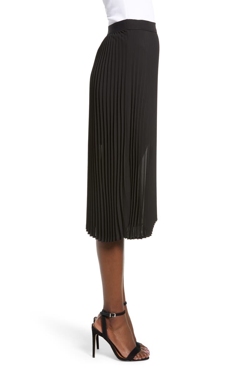 Pleated Georgette Midi Skirt, Alternate, color, BLACK
